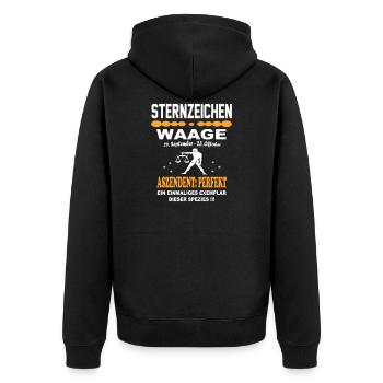 Sternzeichen Waage Ascendant Perfekt - Unisex Premium Bio Zip Hoodie - Schwarz - Hinten - Nico (187cm)