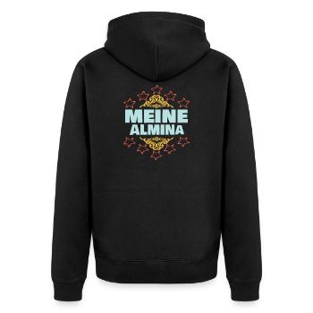 Almina - Unisex Premium Bio Zip Hoodie - Schwarz - Hinten - Nico (187cm)
