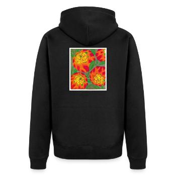 Roses dorées sur fond cramoisi - Veste à capuche bio Premium Unisexe - noir - Dos - Nico (187cm)