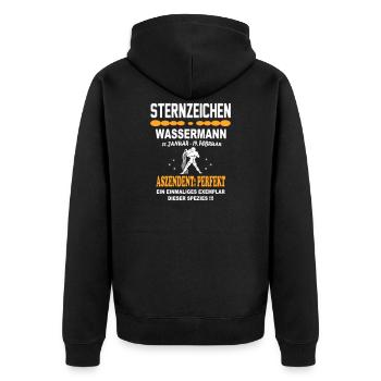 Sternzeichen Wassermann Ascendent Perfekt - Unisex Premium Bio Zip Hoodie - Schwarz - Hinten - Nico (187cm)
