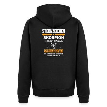 Sternzeichen Skorpion Aszendent Perfekt - Unisex Premium Bio Zip Hoodie - Schwarz - Hinten - Nico (187cm)
