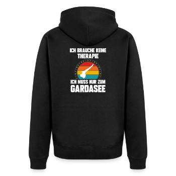 Ich brauche keine Therapie ich muss zum Gardasee - Unisex Premium Bio Zip Hoodie - Schwarz - Hinten - Nico (187cm)