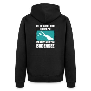 Ich brauche keine Therapie ich muss zum Bodensee - Unisex Premium Bio Zip Hoodie - Schwarz - Hinten - Nico (187cm)