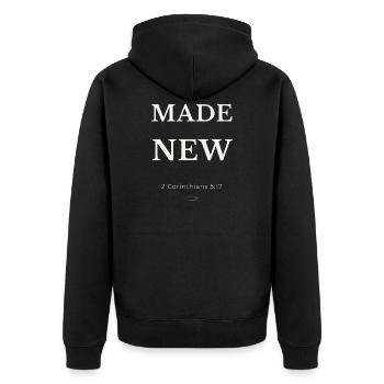 Made New Christian Design – Nouvelle vie à Chris - Veste à capuche bio Premium Unisexe - noir - Dos - Nico (187cm)