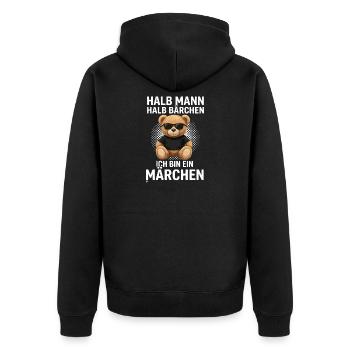 Halb Mann Halb Bärchen Märchenheld - Unisex Premium Bio Zip Hoodie - Schwarz - Hinten - Nico (187cm)