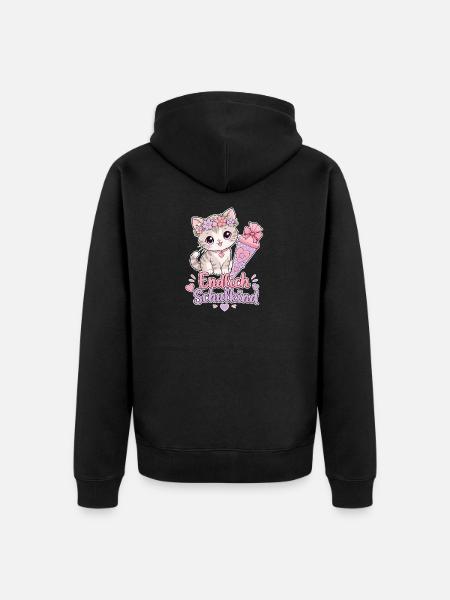 Endlich Schulkind Katzenliebe - Unisex Premium Bio Zip Hoodie - Schwarz
