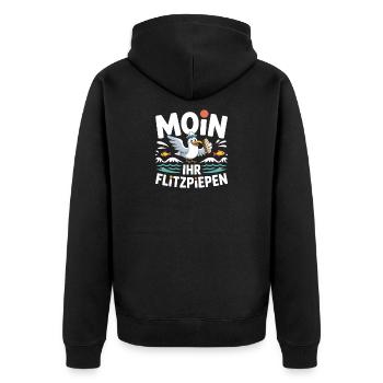 Moin Ihr Flitzpiepen Norddeutsch Hamburg Büro Moin - Unisex Premium Bio Zip Hoodie - Schwarz - Hinten - Nico (187cm)