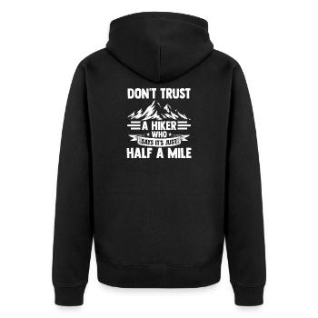 Hiking Mountain Trail Backpacking Outdoors Poaching - Unisex Premium Organic Zip Hoodie - black - Back - Nico (187cm)
