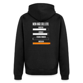 Mein Angel Skill Level Lustiges Angler Motiv mit - Unisex Premium Bio Zip Hoodie - Schwarz - Hinten - Nico (187cm)