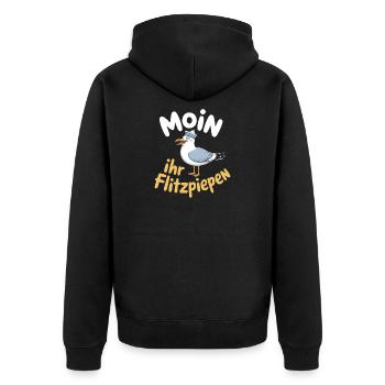 Moin Ihr Flitzpiepen Norddeutsch Hamburg Büro Moin - Unisex Premium Bio Zip Hoodie - Schwarz - Hinten - Nico (187cm)