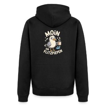 Moin Ihr Flitzpiepen Norddeutsch Hamburg Büro Moin - Unisex Premium Bio Zip Hoodie - Schwarz - Hinten - Nico (187cm)