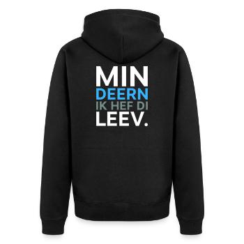 Deern ik hef di Plattdeutsch Spruch Shirt - Unisex Premium Bio Zip Hoodie - Schwarz - Hinten - Nico (187cm)