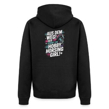 Hobby Horsing Girl Steckenpferd Pony Reiten Pferde - Unisex Premium Bio Zip Hoodie - Schwarz - Hinten - Nico (187cm)