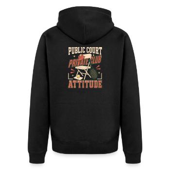 Tennisclub Tenniscore Keine Mitgliedschaft, Nur - Unisex Premium Bio Zip Hoodie - Schwarz - Hinten - Nico (187cm)