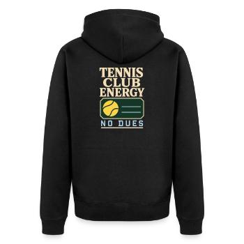 Tennisclub Tenniscore Keine Mitgliedschaft, Nur - Unisex Premium Bio Zip Hoodie - Schwarz - Hinten - Nico (187cm)