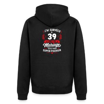Survivre à 39 ans de mariage - Veste à capuche bio Premium Unisexe - noir - Dos - Nico (187cm)