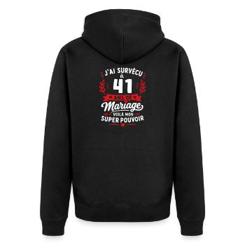 41 ans de mariage: super pouvoir - Veste à capuche bio Premium Unisexe - noir - Dos - Nico (187cm)