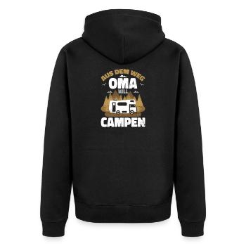 Aus dem Weg Oma campt - Unisex Premium Bio Zip Hoodie - Schwarz - Hinten - Nico (187cm)