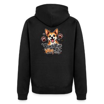 Nur Pawsitive Vibes - Unisex Premium Bio Zip Hoodie - Schwarz - Hinten - Nico (187cm)