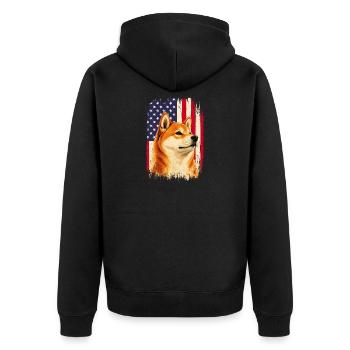Patriotischer Shiba Inu, US-Flagge Doge USA - Unisex Premium Bio Zip Hoodie - Schwarz - Hinten - Nico (187cm)