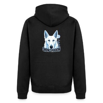 Retro Alpine White Shepherd, Schneeschattenhund Mom G - Unisex Premium Bio Zip Hoodie - Schwarz - Hinten - Nico (187cm)