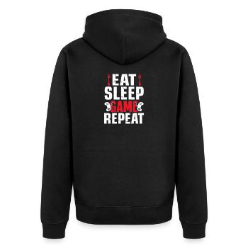 Eat Sleep Game Repeat Arcade Motif - Unisex Premium Organic Zip Hoodie - black - Back - Nico (187cm)
