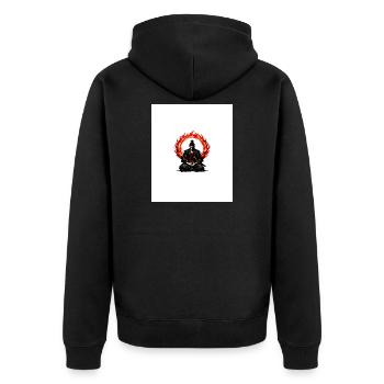 Flammenkreis Samurai Mediation - Unisex Premium Bio Zip Hoodie - Schwarz - Hinten - Nico (187cm)