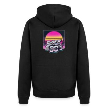 Rückkehr der 80er NeonSonne - Unisex Premium Bio Zip Hoodie - Schwarz - Hinten - Nico (187cm)