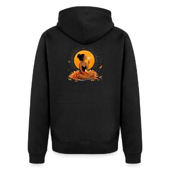  Meditierende Frau Mit Löwenzahn Unter Oranger - Unisex Premium Bio Zip Hoodie - Schwarz - Hinten - Nico (187cm)