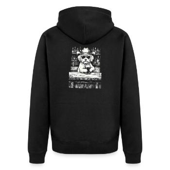 Cowboy Hund Bier Lustiger Maltheser - Unisex Premium Bio Zip Hoodie - Schwarz - Hinten - Nico (187cm)