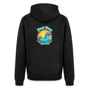 Retro Pool Float Sparkle, Glitter Unicorn Float Su - Unisex Premium Bio Zip Hoodie - Schwarz - Hinten - Nico (187cm)