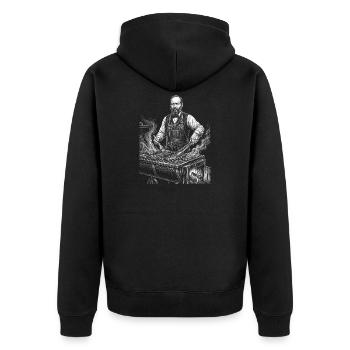 James A Grillen BBQ - Unisex Premium Bio Zip Hoodie - Schwarz - Hinten - Nico (187cm)