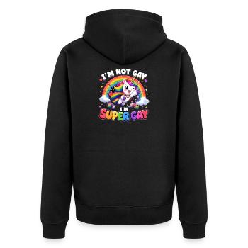  IM NOT GAY SUPER GAY Regenbogen Einhorn LGBTQ - Unisex Premium Bio Zip Hoodie - Schwarz - Hinten - Nico (187cm)