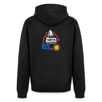 Morgenroutine Klassenlehrer zurück in die Schule - Unisex Premium Bio Zip Hoodie - Schwarz - Hinten - Nico (187cm)