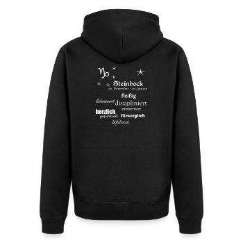 Steinbock_Sternzeichen - Unisex Premium Bio Zip Hoodie - Schwarz - Hinten - Nico (187cm)