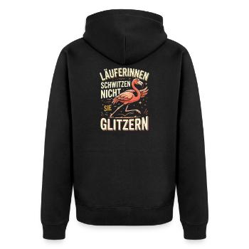Läuferinnen Schwitzen nicht sie Glitzer Flamingo  - Unisex Premium Bio Zip Hoodie - Schwarz - Hinten - Nico (187cm)