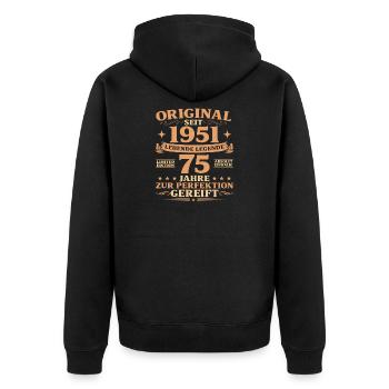 Original Baujahr 1951 geboren 75. Geburtstag - Unisex Premium Bio Zip Hoodie - Schwarz - Hinten - Nico (187cm)
