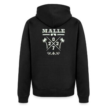 MALLE Strand Cross 2027 Retro Logo - Unisex Premium Bio Zip Hoodie - Schwarz - Hinten - Nico (187cm)