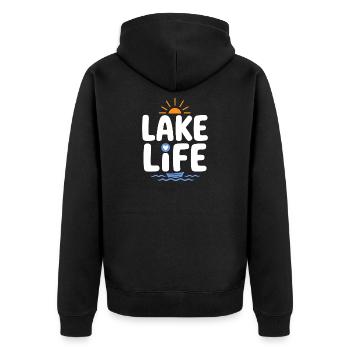 Lake Life Sunrise Badge - Unisex Premium Organic Zip Hoodie - black - Back - Nico (187cm)