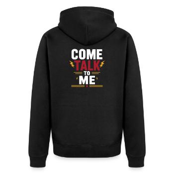 Komm und sprich mit mir, fettgedruckt - Unisex Premium Bio Zip Hoodie - Schwarz - Hinten - Nico (187cm)