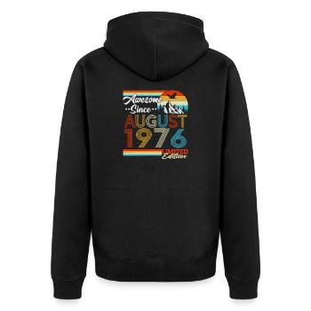 Cadeau d’anniversaire rétro vintage d’août 1976 - Veste à capuche bio Premium Unisexe - noir - Dos - Nico (187cm)