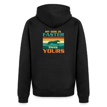 Mein Hund ist schneller, Windhund-Humor - Unisex Premium Bio Zip Hoodie - Schwarz - Hinten - Nico (187cm)