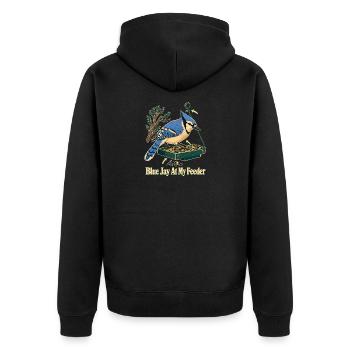 Blauhäher an meinem Futtersteller, Hinterhofvögel Vogelbeobachter - Unisex Premium Bio Zip Hoodie - Schwarz - Hinten - Nico (187cm)