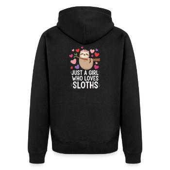 Nur ein Mädchen liebt Faultiere - Unisex Premium Bio Zip Hoodie - Schwarz - Hinten - Nico (187cm)