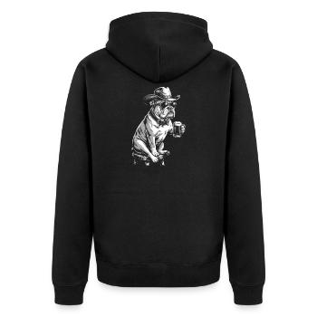 Cowboy Dog Beer Funny Bulldog - Unisex Premium Organic Zip Hoodie - black - Back - Nico (187cm)