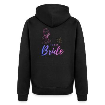 Team Bride Weinglas und Ringe - Unisex Premium Bio Zip Hoodie - Schwarz - Hinten - Nico (187cm)