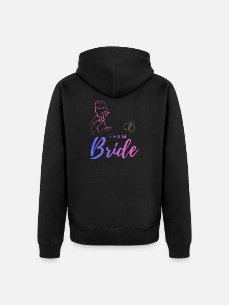 Team Bride Weinglas und Ringe - Unisex Premium Bio Zip Hoodie - Schwarz