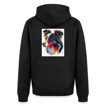 Regenbogen-Porträthund - Unisex Premium Bio Zip Hoodie - Schwarz - Hinten - Nico (187cm)