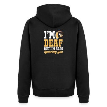 Deaf Deaf Deaf Sign Language - Unisex Premium Organic Zip Hoodie - black - Back - Nico (187cm)