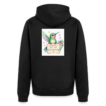 Hurra: Erster Kindergartenstart - Unisex Premium Bio Zip Hoodie - Schwarz - Hinten - Nico (187cm)